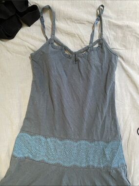 Women's Gray Camisole Dress with Blue Lace Trim